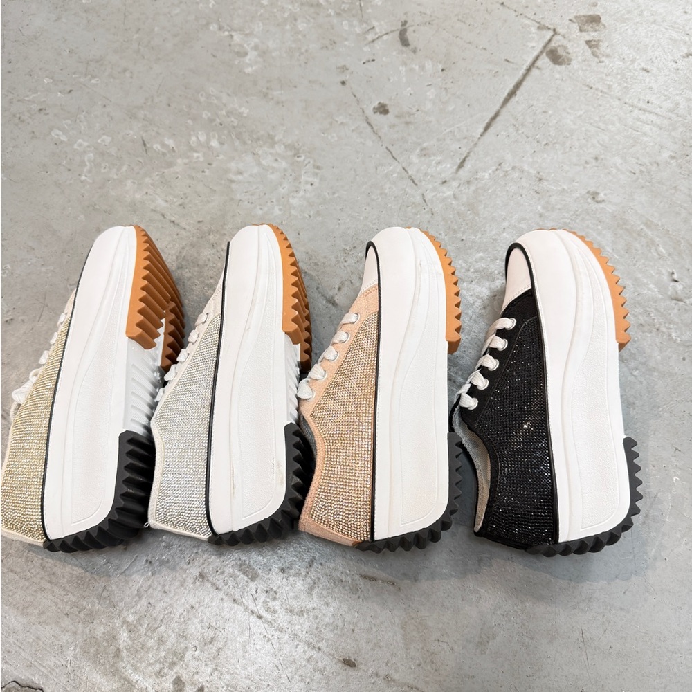 Rihineston Low Top Canvas Sneakers witEmbellishments and Platform Sole for Women - Picture 13 of 13